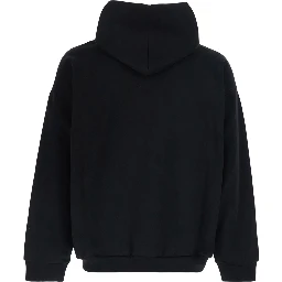 Black Hoodie with fixed hood and logo lettering on the front in cotton for men