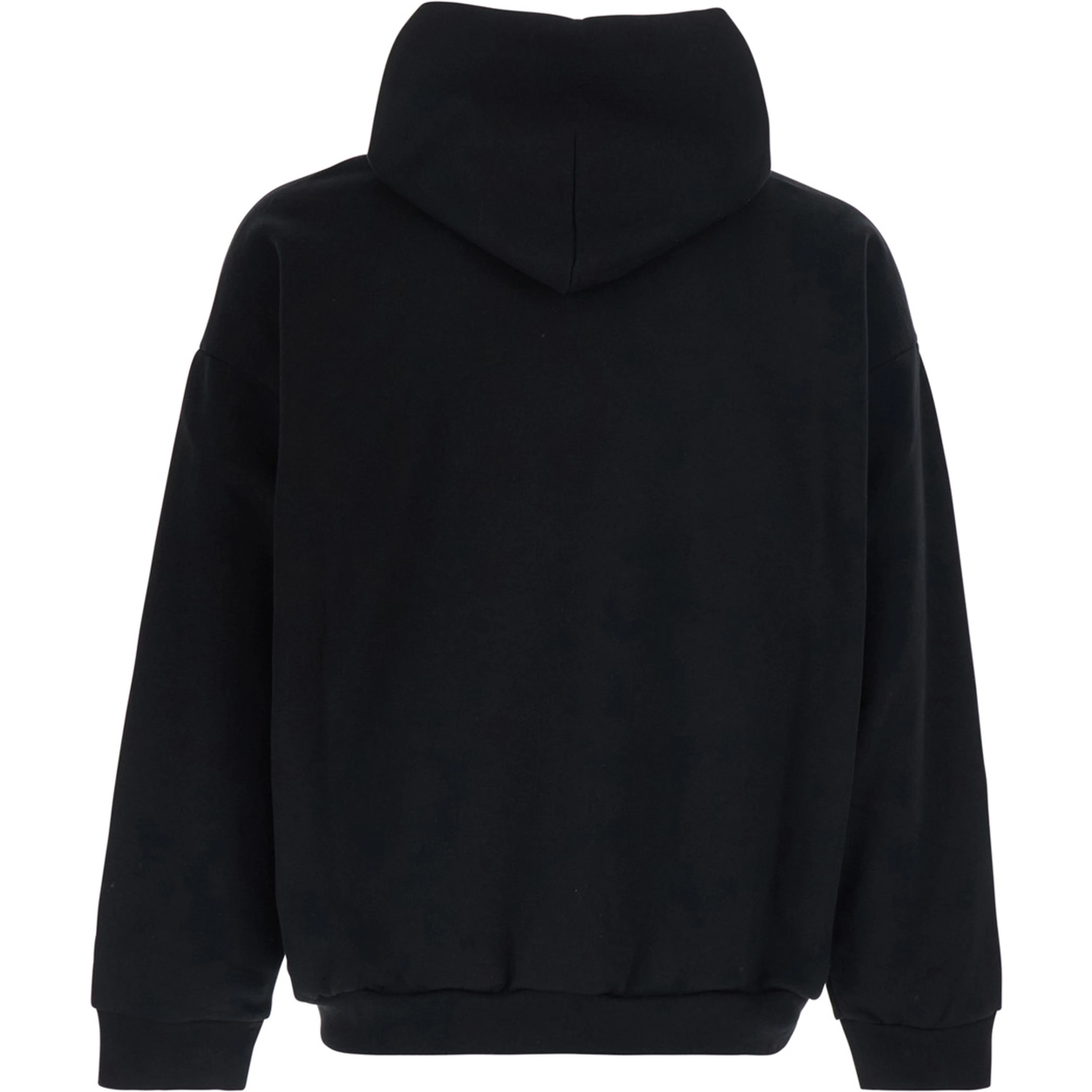 Black Hoodie with fixed hood and logo lettering on the front in cotton for men