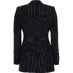 black Blazer with all-over stripe motif and notched revers in wool for women