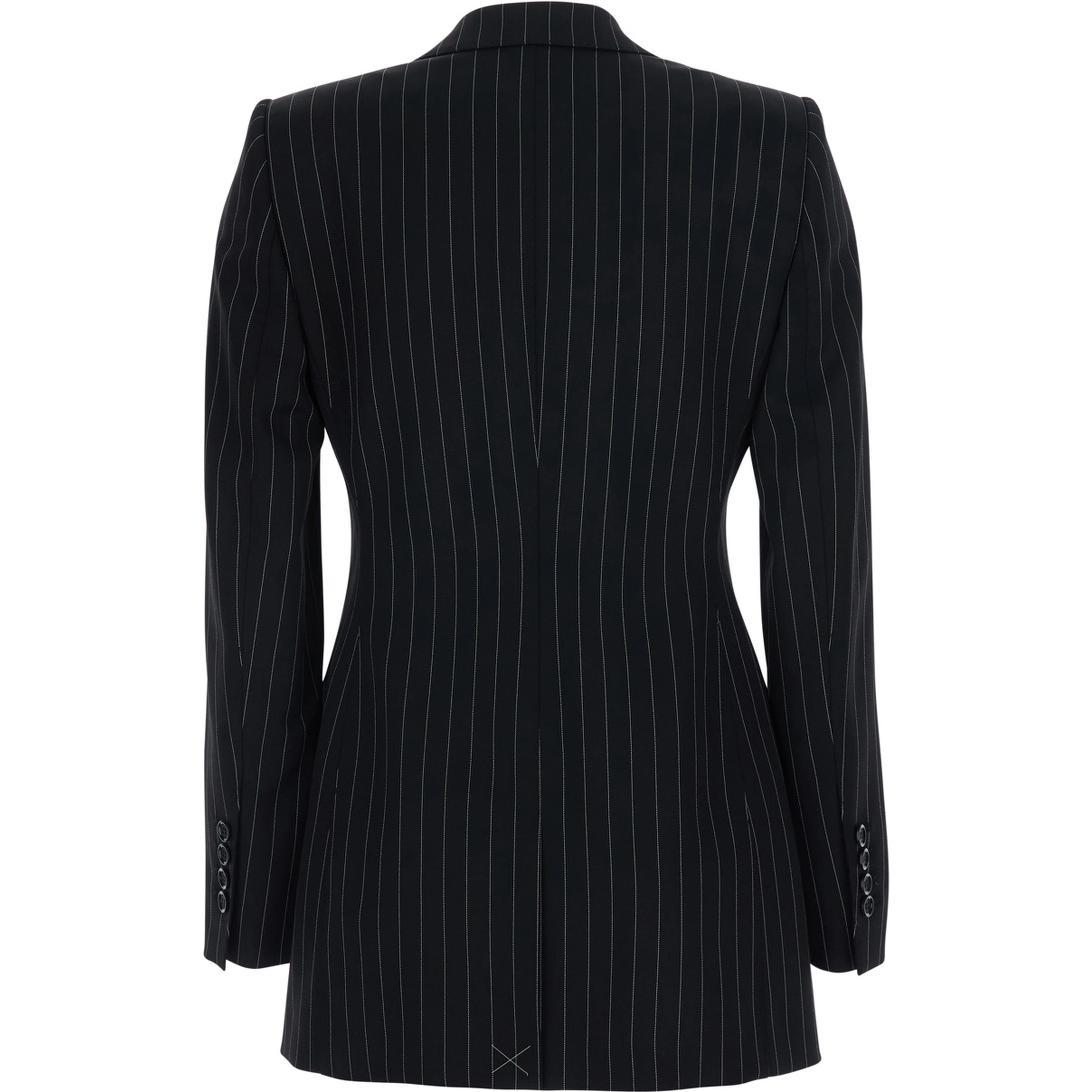 black Blazer with all-over stripe motif and notched revers in wool for women