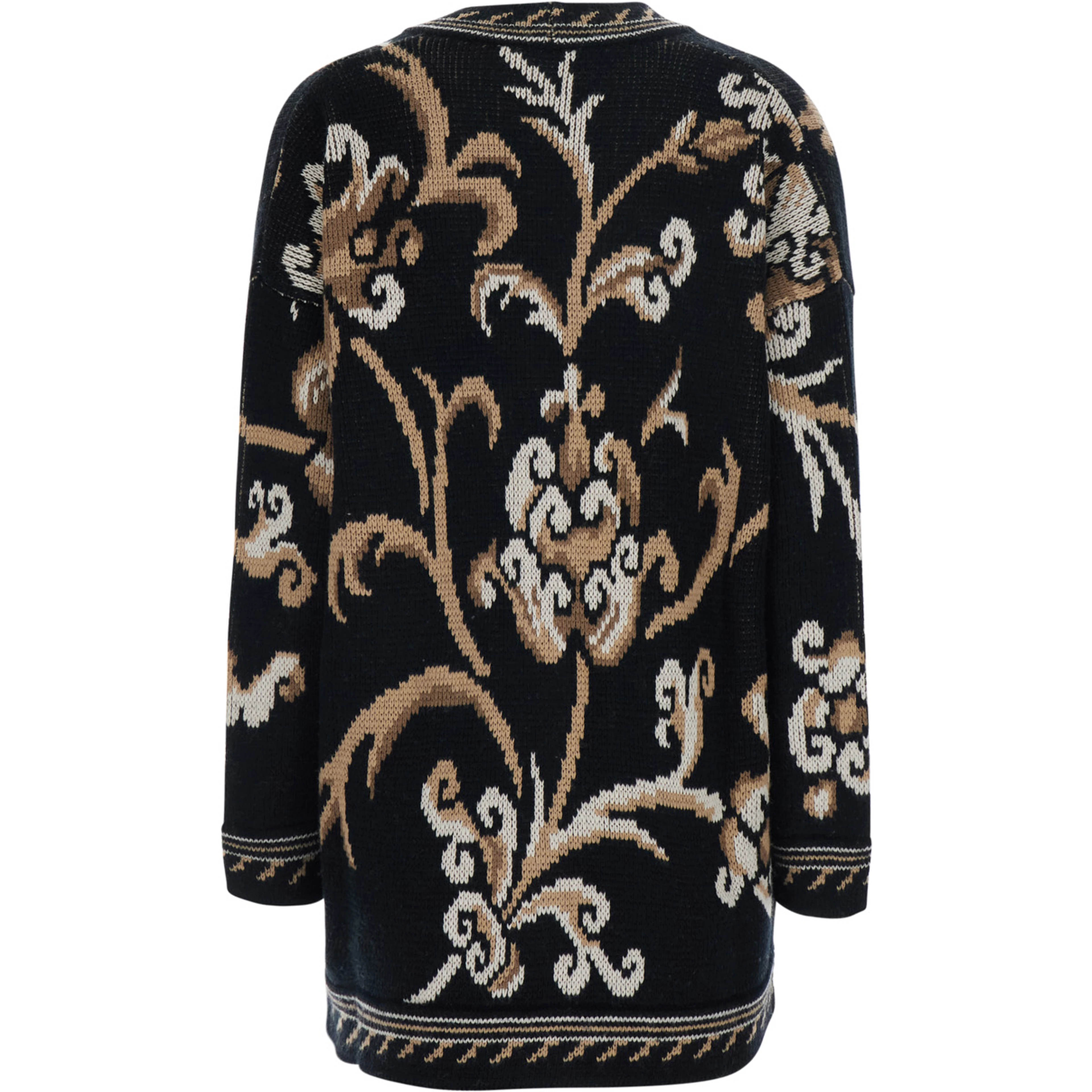 Black Cardigan with all-over embroidery and V-neck in wool for women