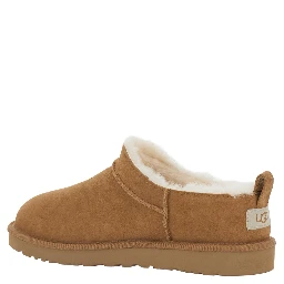 Beige Mule with logo on the side and faux fur lining in suede for men