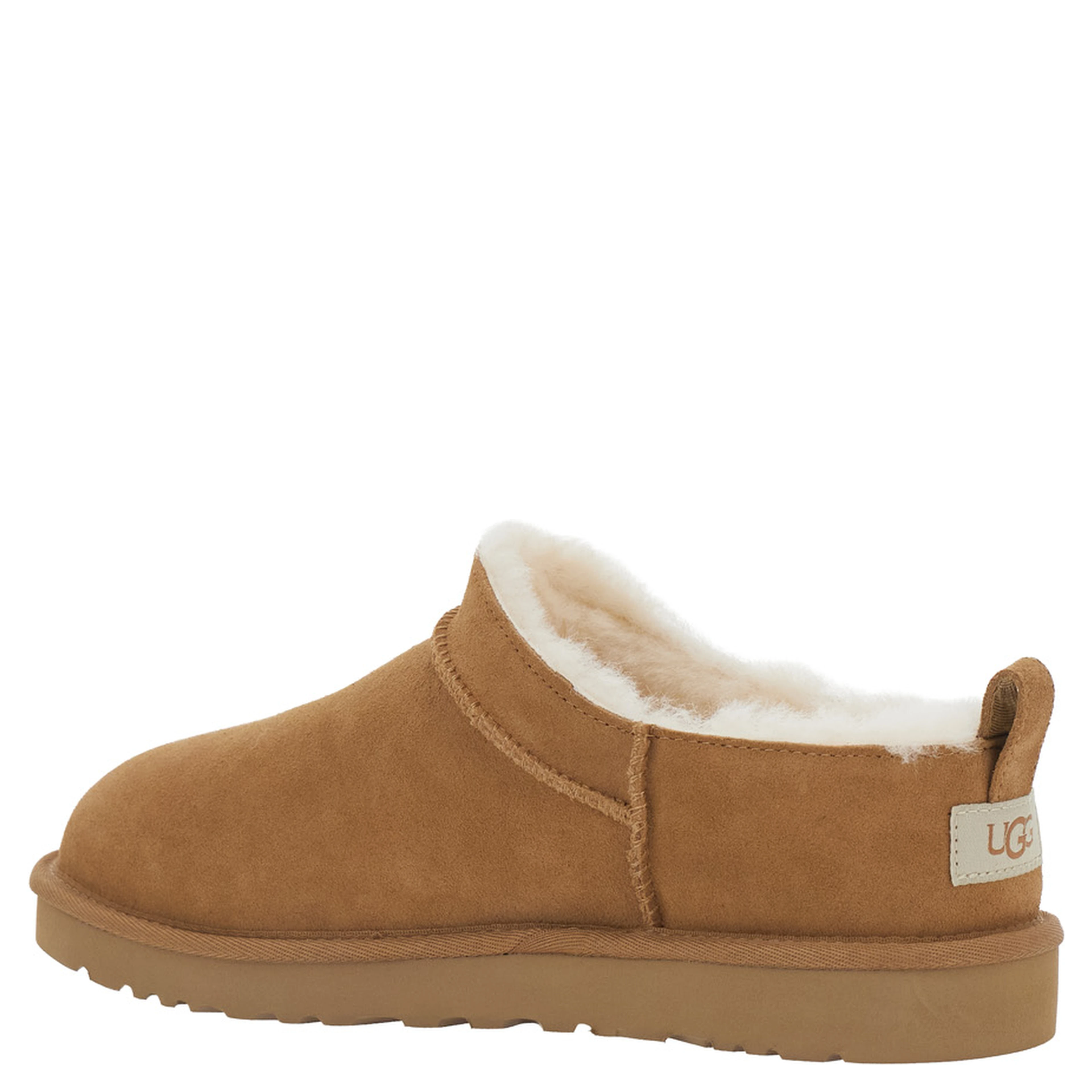 Beige Mule with logo on the side and faux fur lining in suede for men