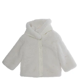 Viona White Down jacket with hood and hidden closure on the front in ecofur baby