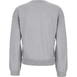 Grey V-neck Sweater with Ribbed Edges in Wool and Cotton for Women