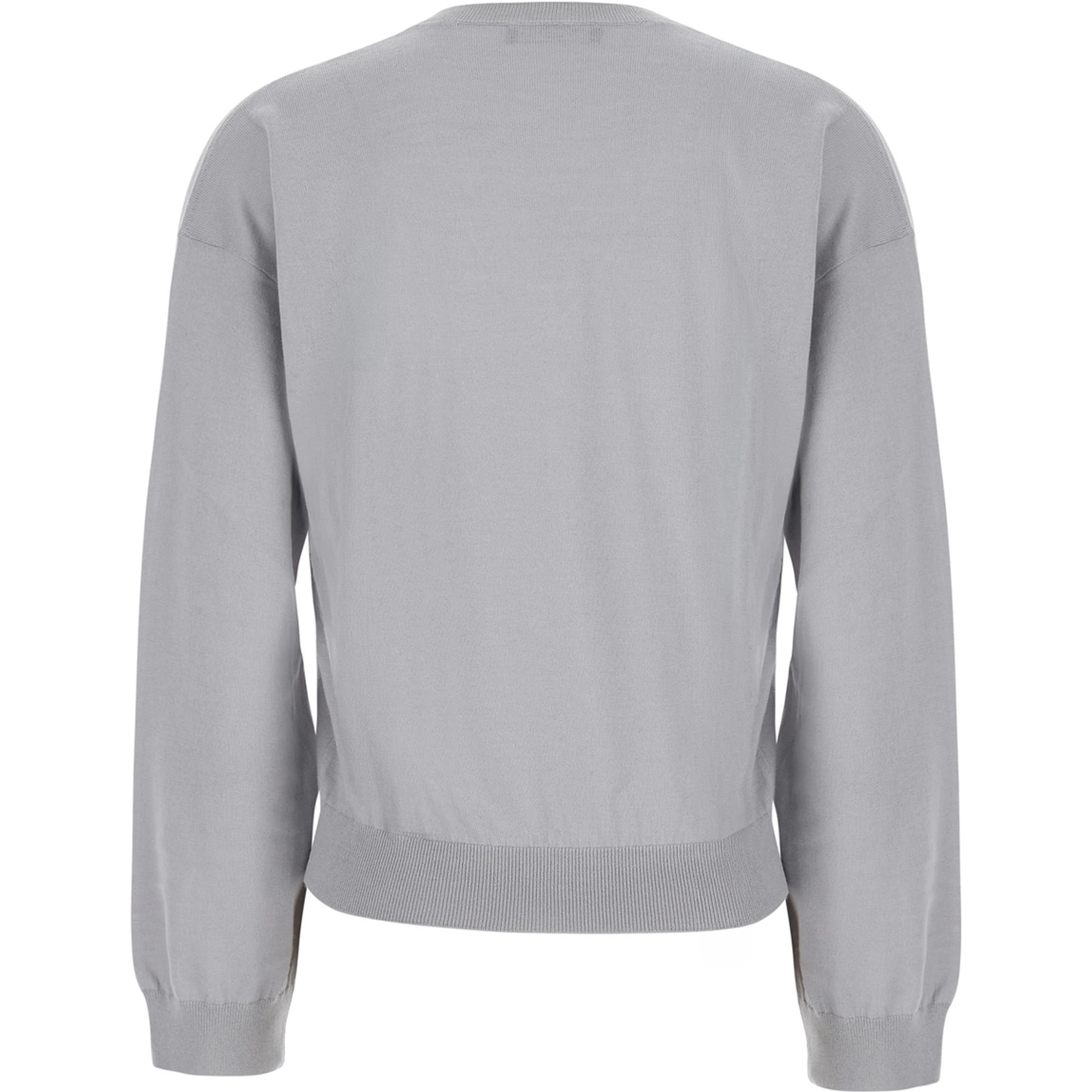 Grey V-neck Sweater with Ribbed Edges in Wool and Cotton for Women