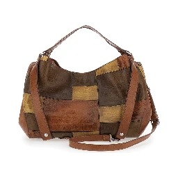 D-One Brown Shoulder bag with logo on the front and decorative straps with buckles in leather for women