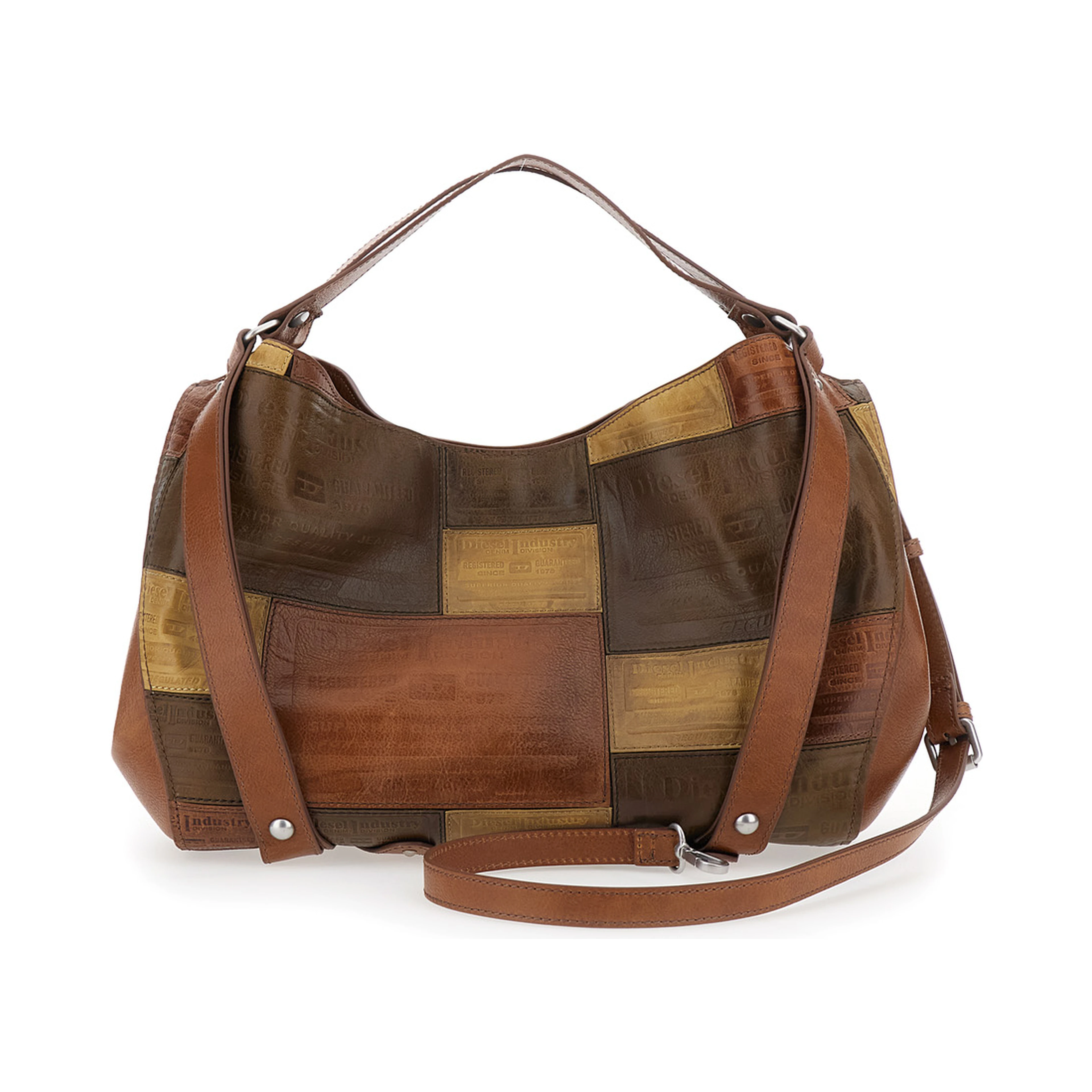 D-One Brown Shoulder bag with logo on the front and decorative straps with buckles in leather for women
