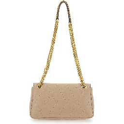 Charlie Gray Crossbody bag with Chain Strap and Logo Plate on Front in Quilted Suede for Women