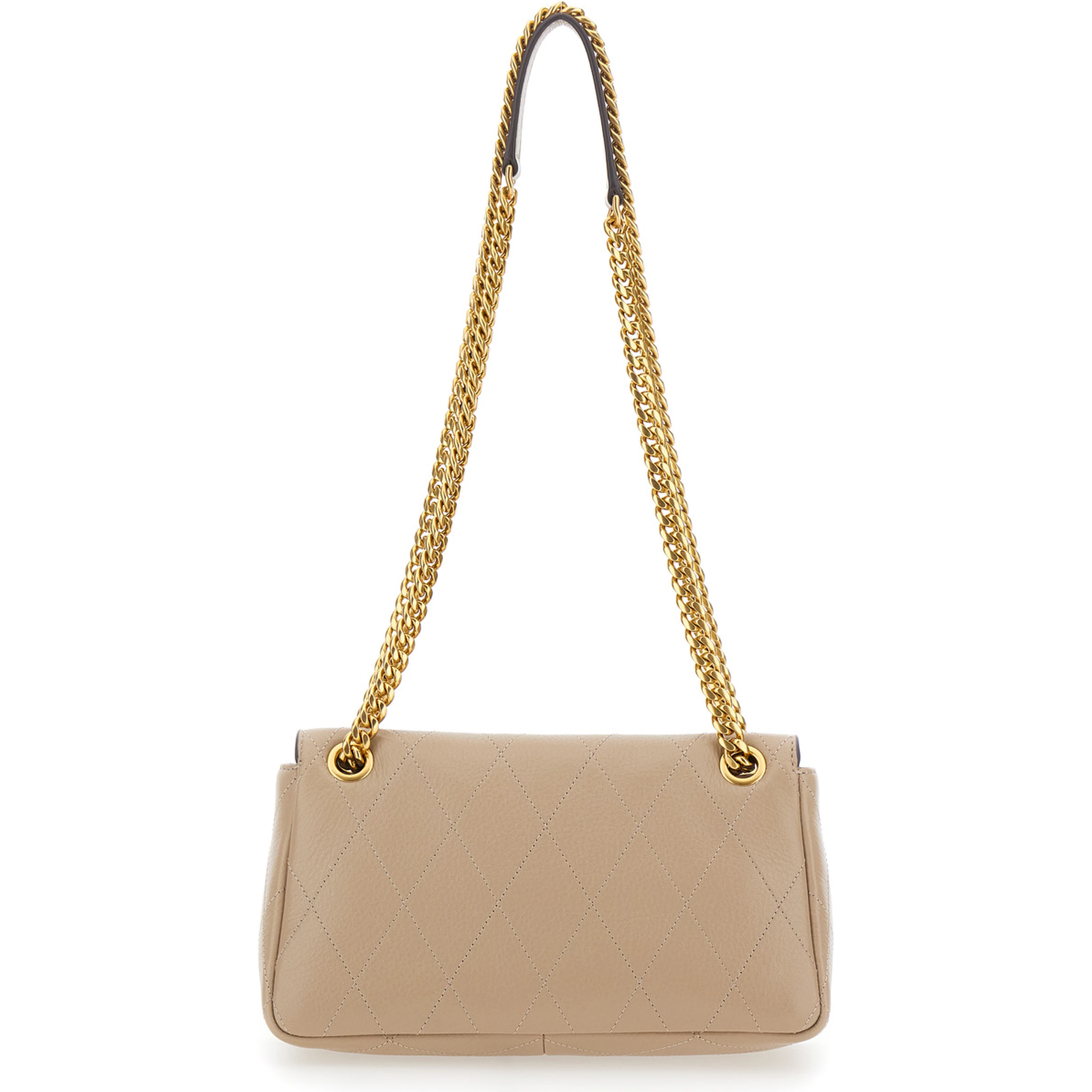 Charlie Gray Crossbody bag with Chain Strap and Logo Plate on Front in Quilted Suede for Women