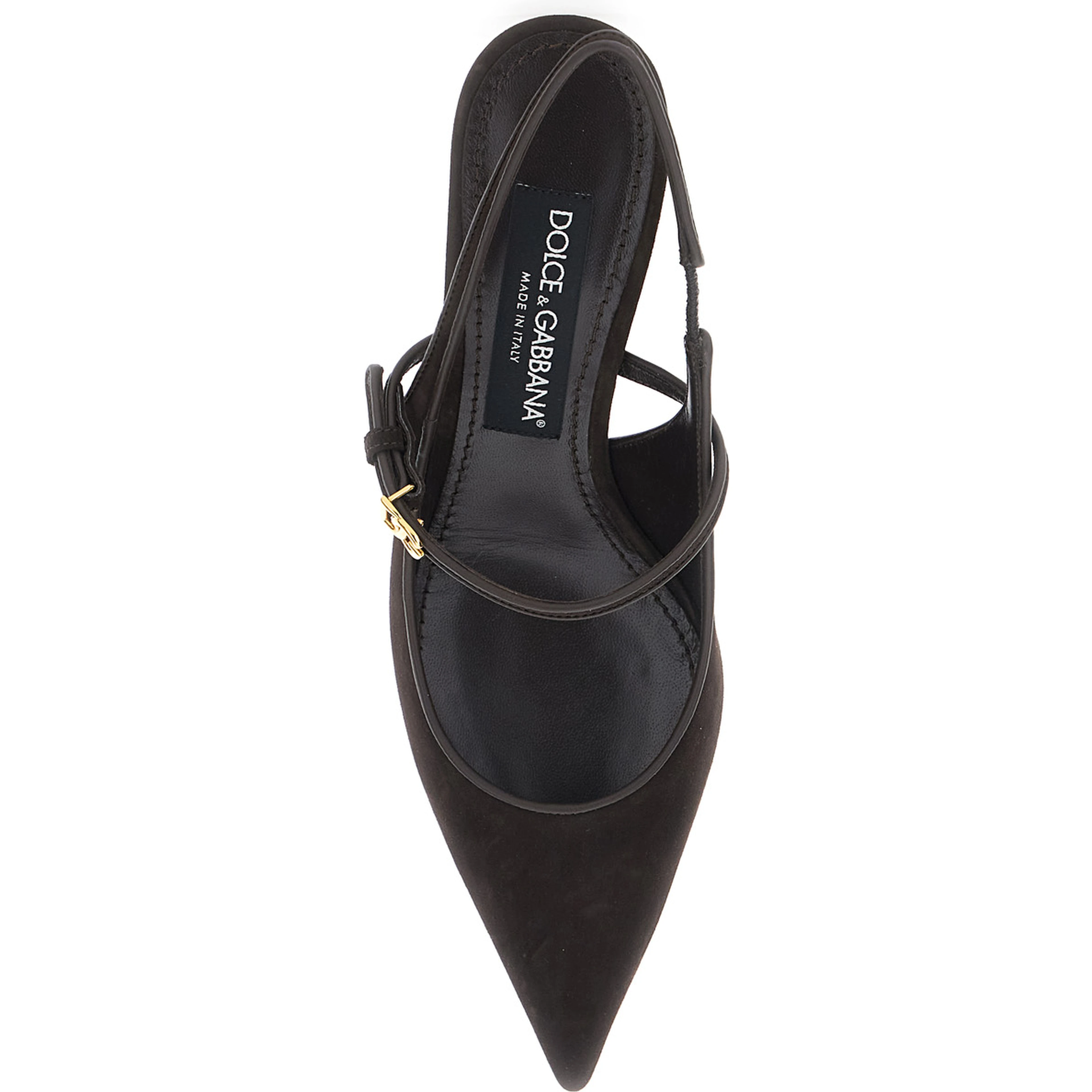 Black Slingback Pumps with Ankle Strap and Logo Plate in Suede for Women