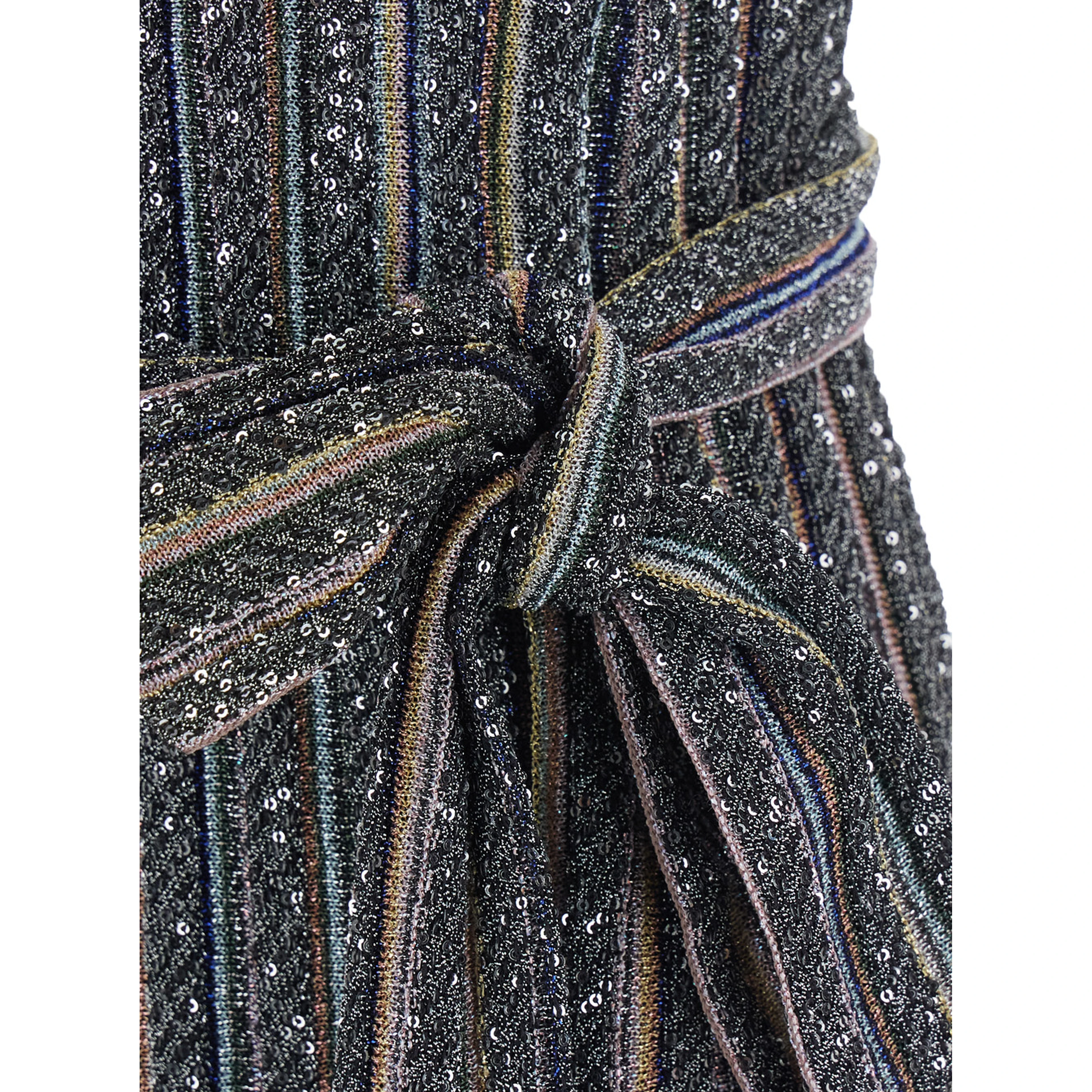 multicolor Long dress with V-neck and all-over applied sequins in viscose for women