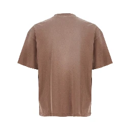 faded beige Crew neck T-shirt with maxi print on the front in cotton for men