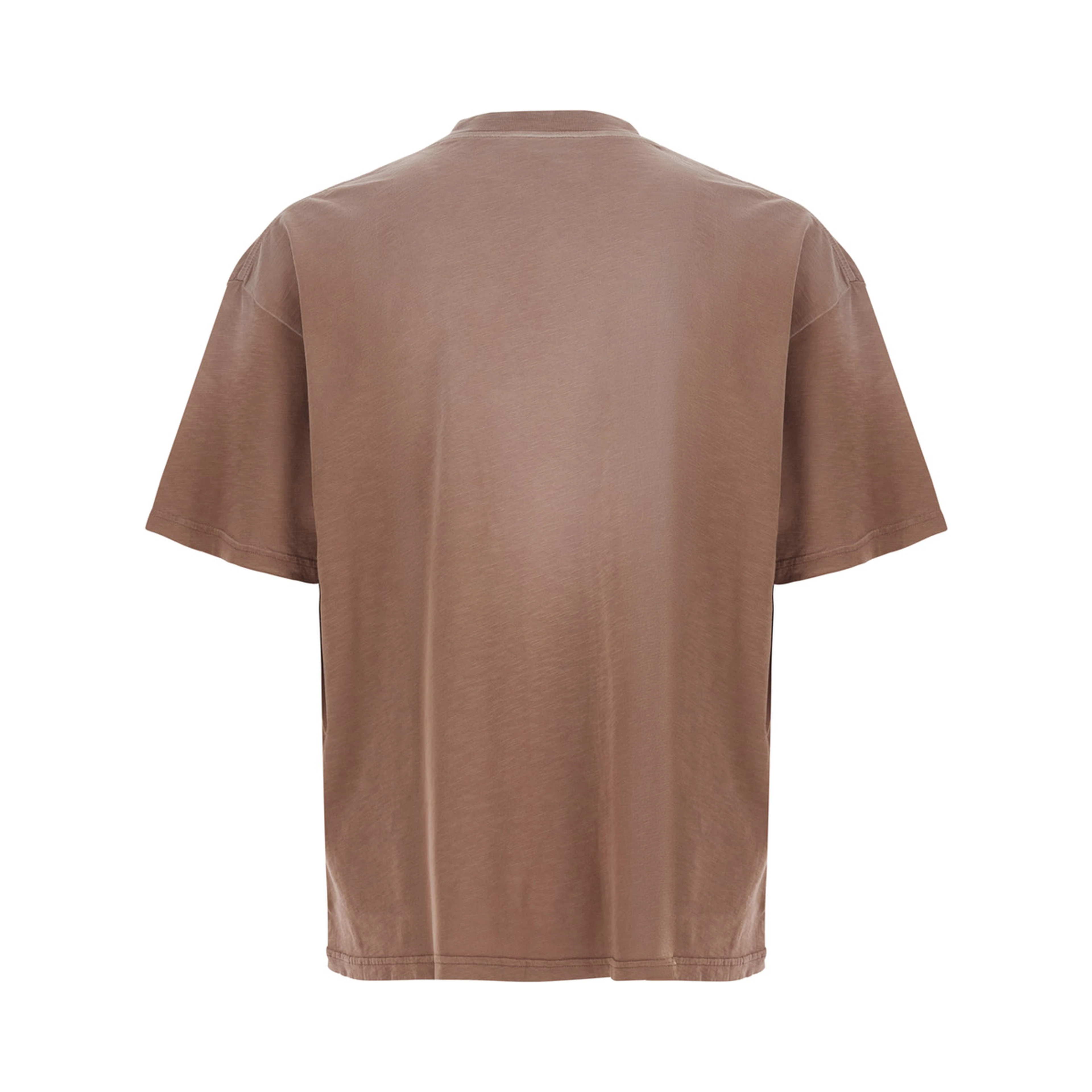 faded beige Crew neck T-shirt with maxi print on the front in cotton for men