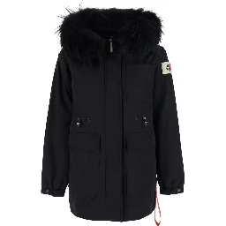 Stoccolma Black Jacket with removable hood and logo patch on the sleeve in Tech Fabric women