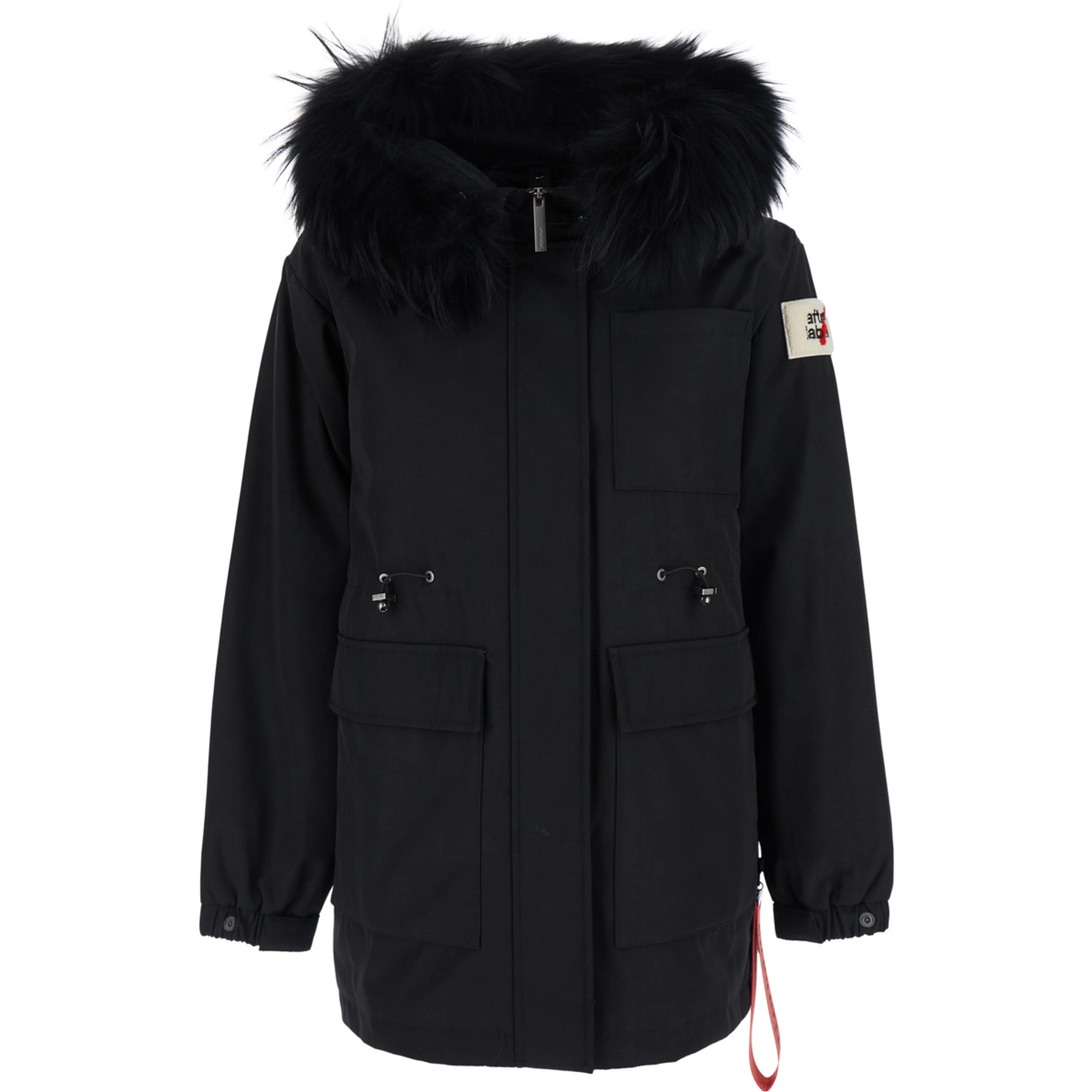 Stoccolma Black Jacket with removable hood and logo patch on the sleeve in Tech Fabric women