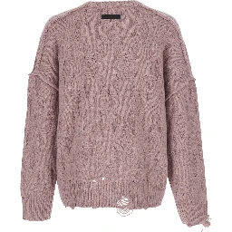 Pink Crewneck sweater with distressed effect and logo patch on the back in Tech Fabric men