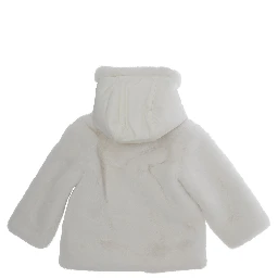 Viona White Down jacket with hood and hidden closure on the front in ecofur baby