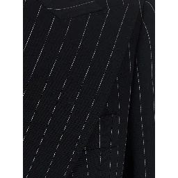 black Blazer with all-over stripe motif and notched revers in wool for women