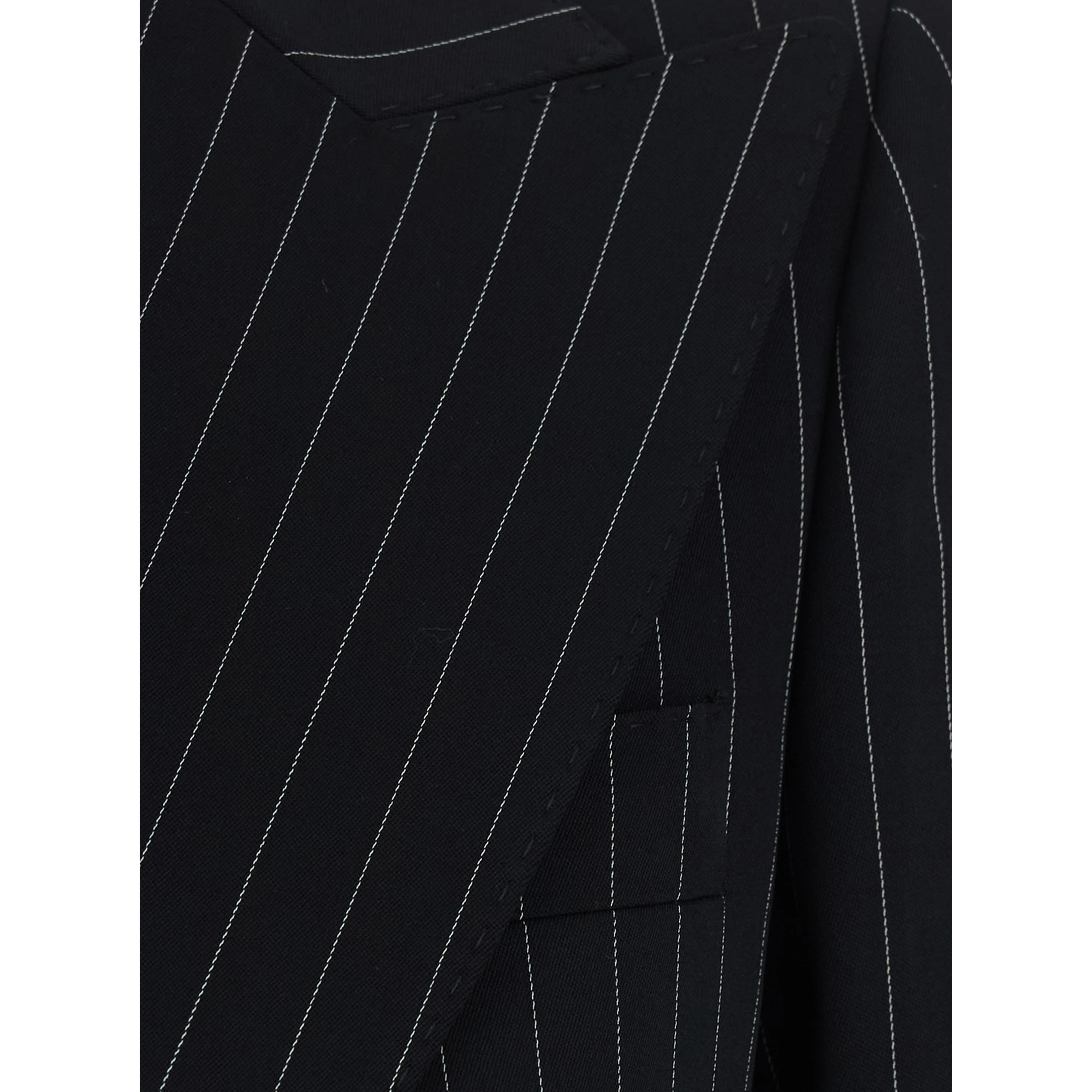 black Blazer with all-over stripe motif and notched revers in wool for women