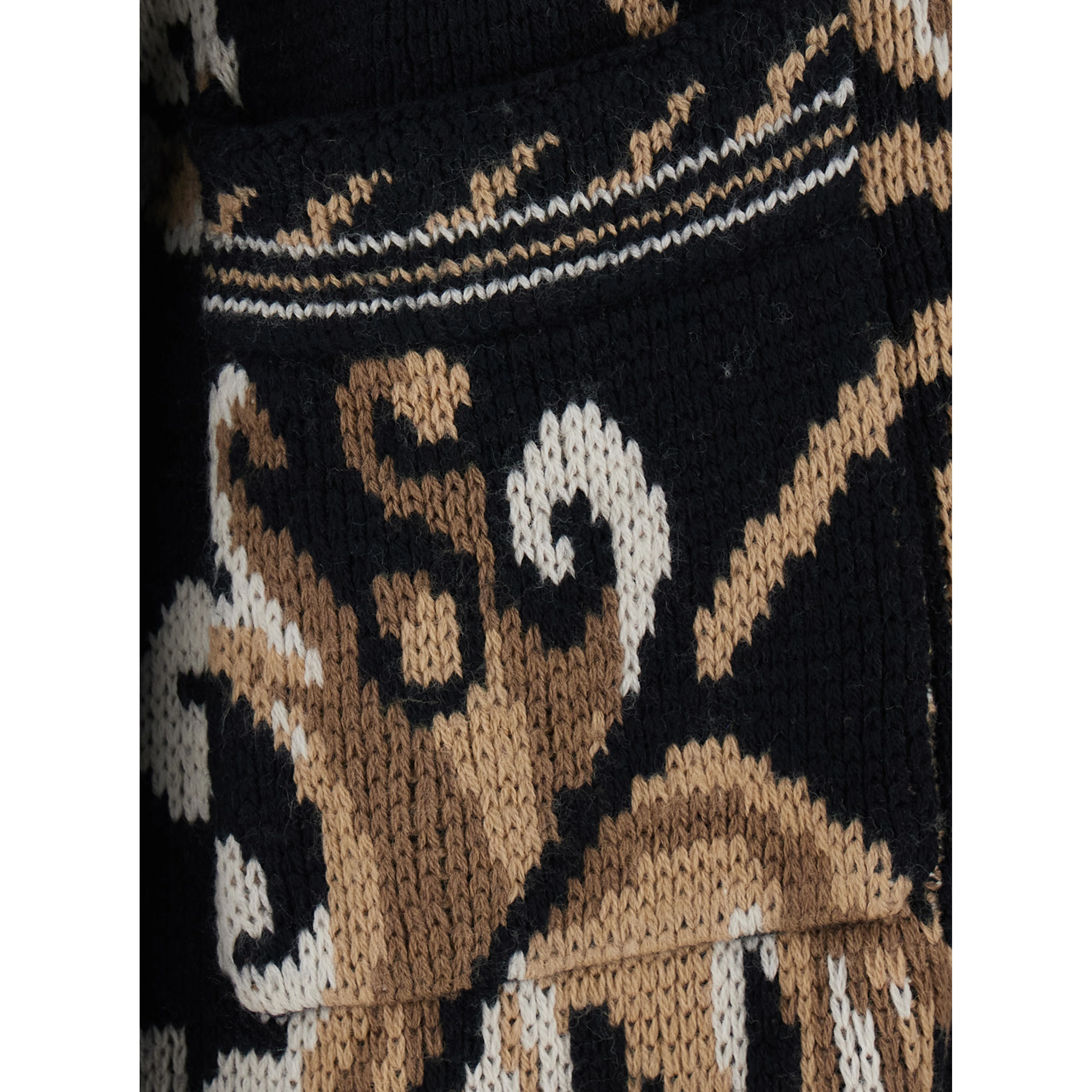 Black Cardigan with all-over embroidery and V-neck in wool for women