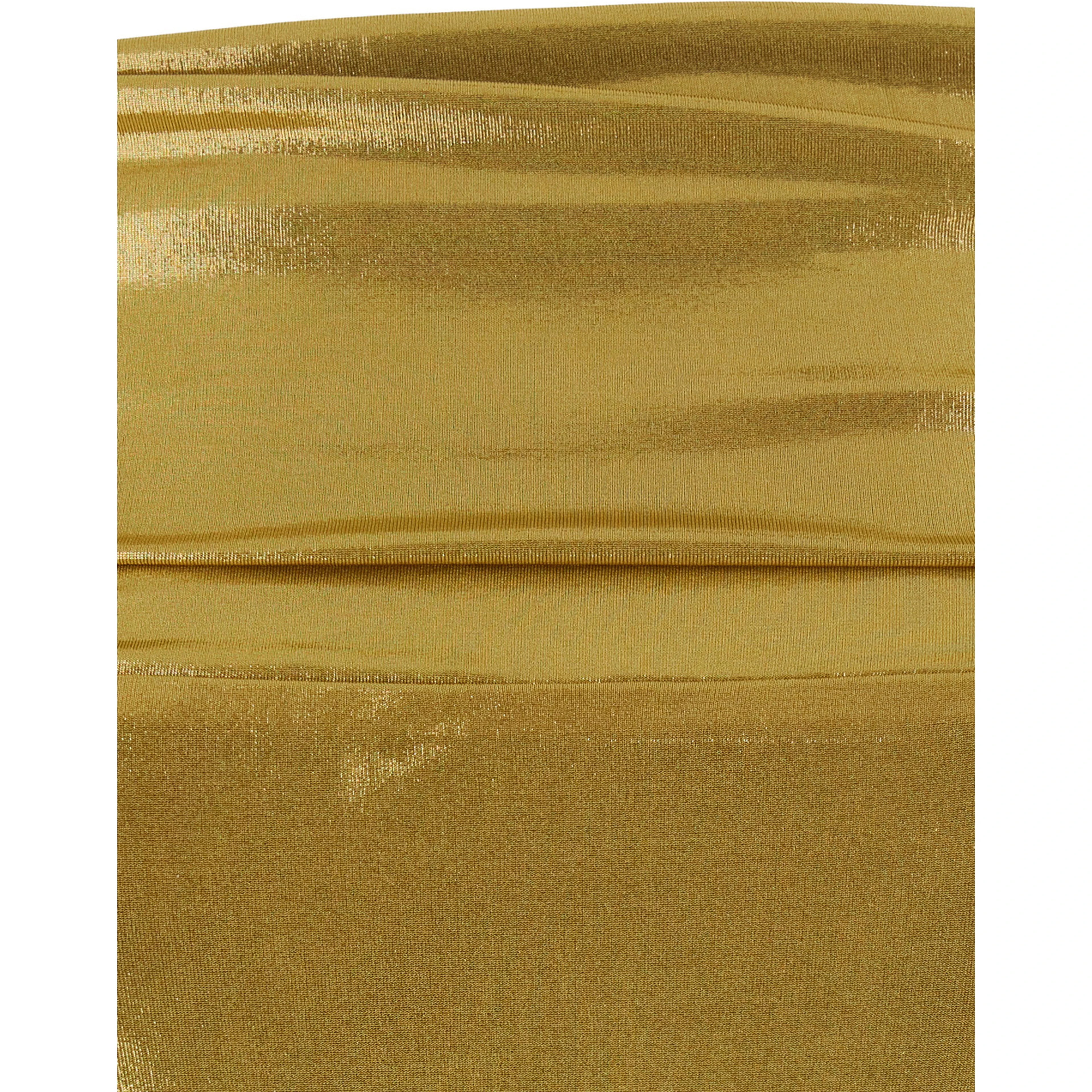 gold colored Long dress with boat neckline and pleated skirt in Tech Fabric women