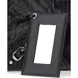 Le City Bag Black Medium Handbag with adjustable and removable shoulder strap and removable mirror in leather for women