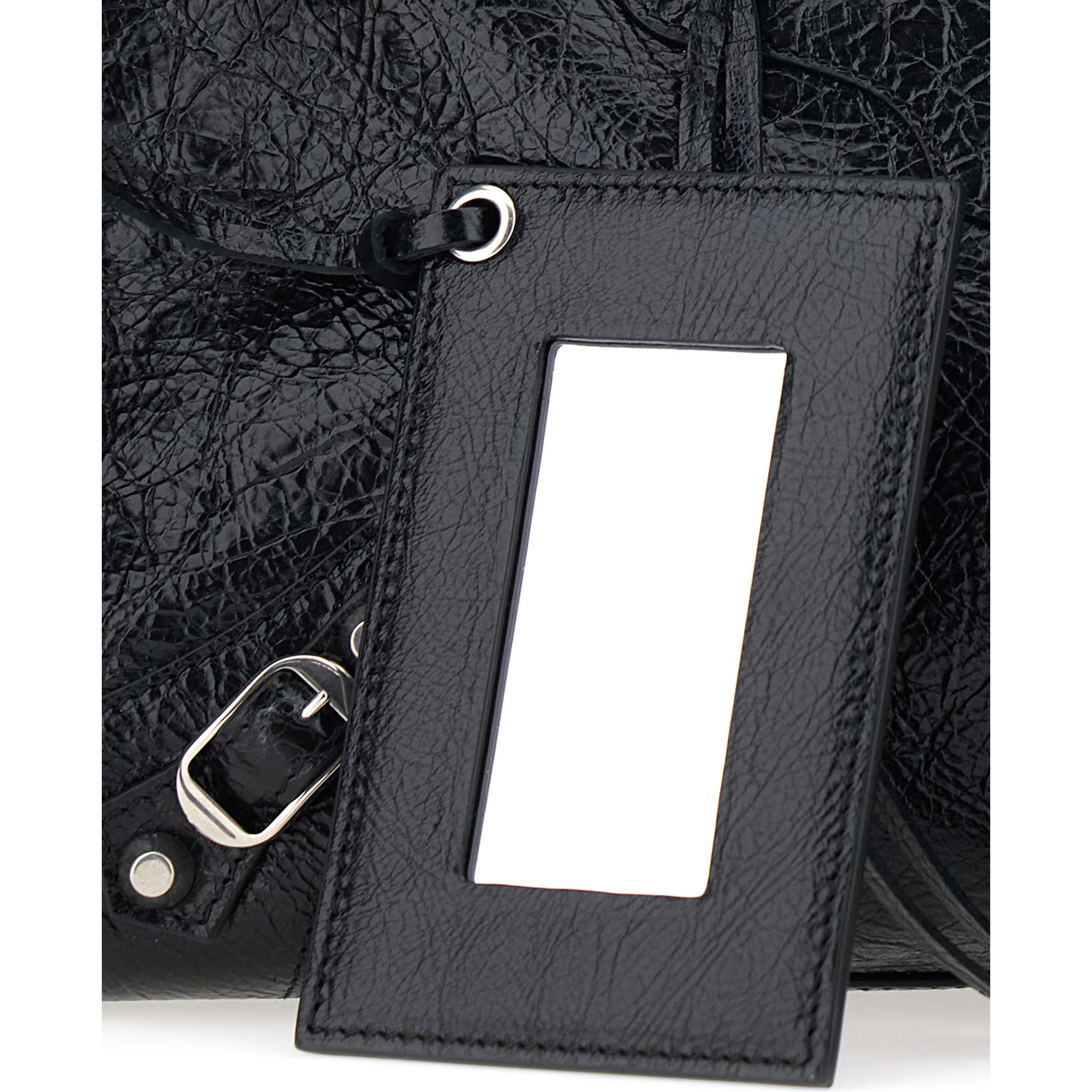 Le City Bag Black Medium Handbag with adjustable and removable shoulder strap and removable mirror in leather for women