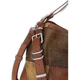 D-One Brown Shoulder bag with logo on the front and decorative straps with buckles in leather for women