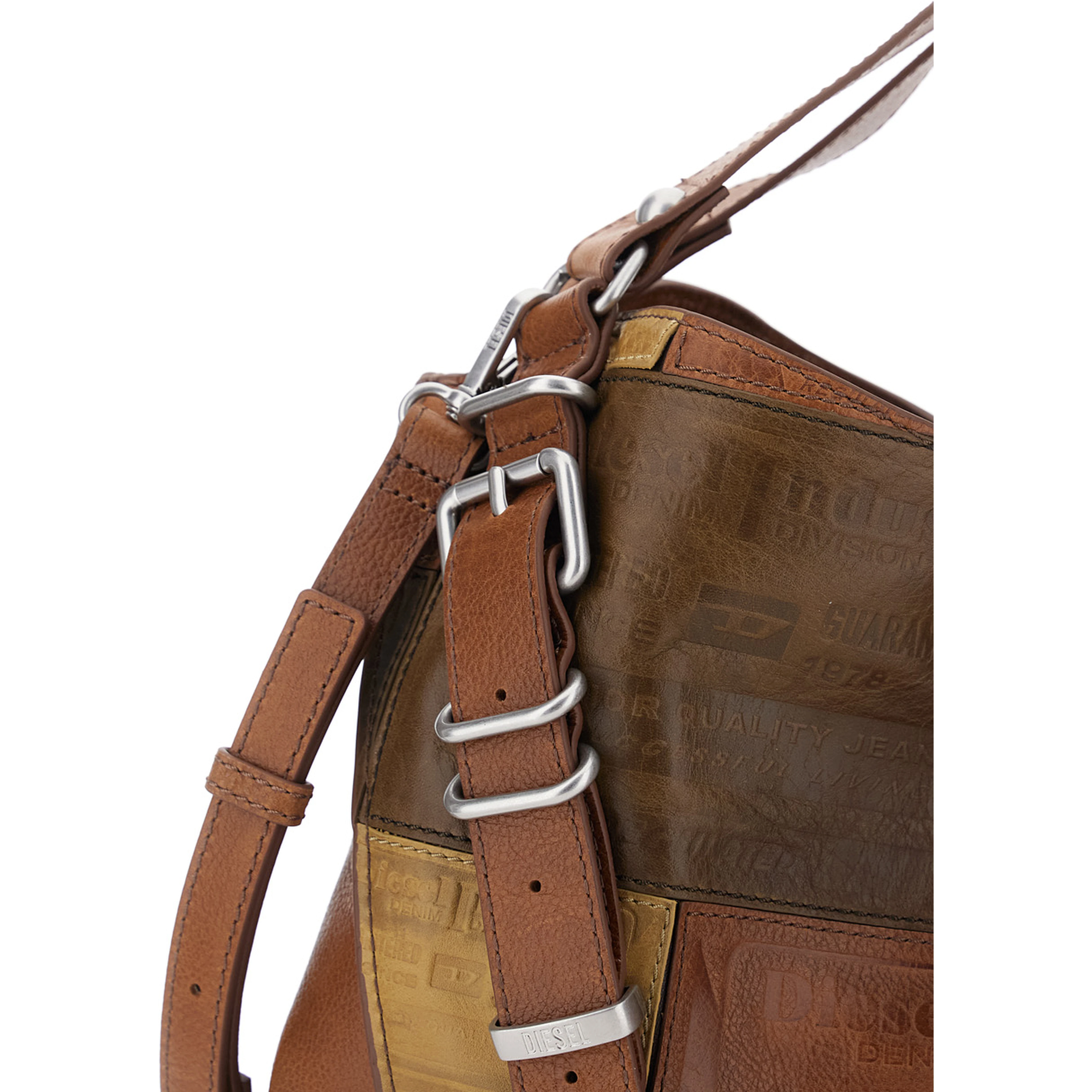 D-One Brown Shoulder bag with logo on the front and decorative straps with buckles in leather for women