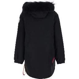 Stoccolma Black Jacket with removable hood and logo patch on the sleeve in Tech Fabric women