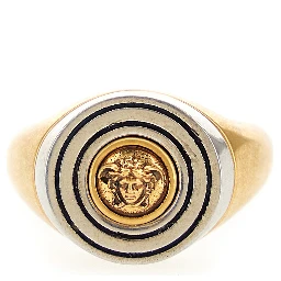 Gold-Colored Ring with Engraved Medusa Head in Brass for Men