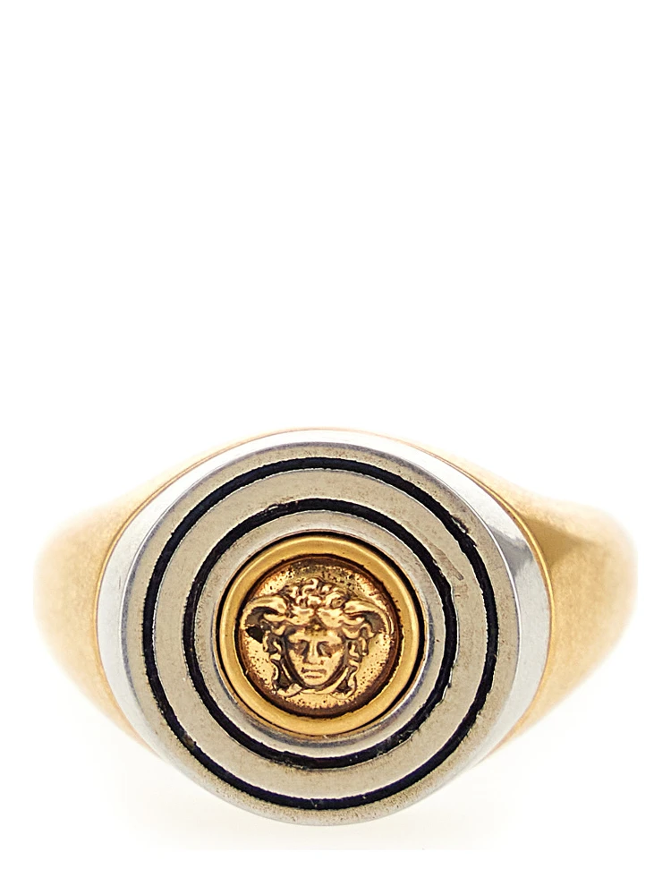 Gold-Colored Ring with Engraved Medusa Head in Brass for Men