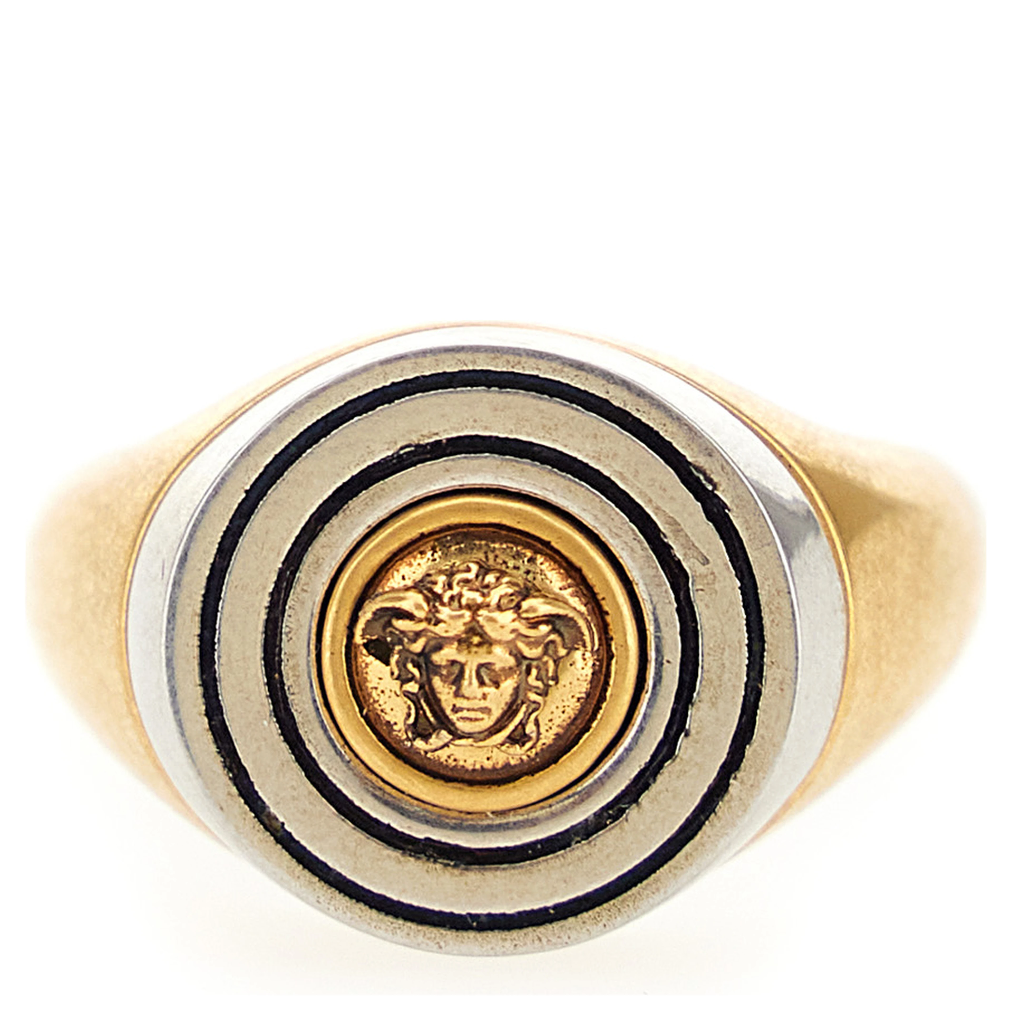 Gold-Colored Ring with Engraved Medusa Head in Brass for Men