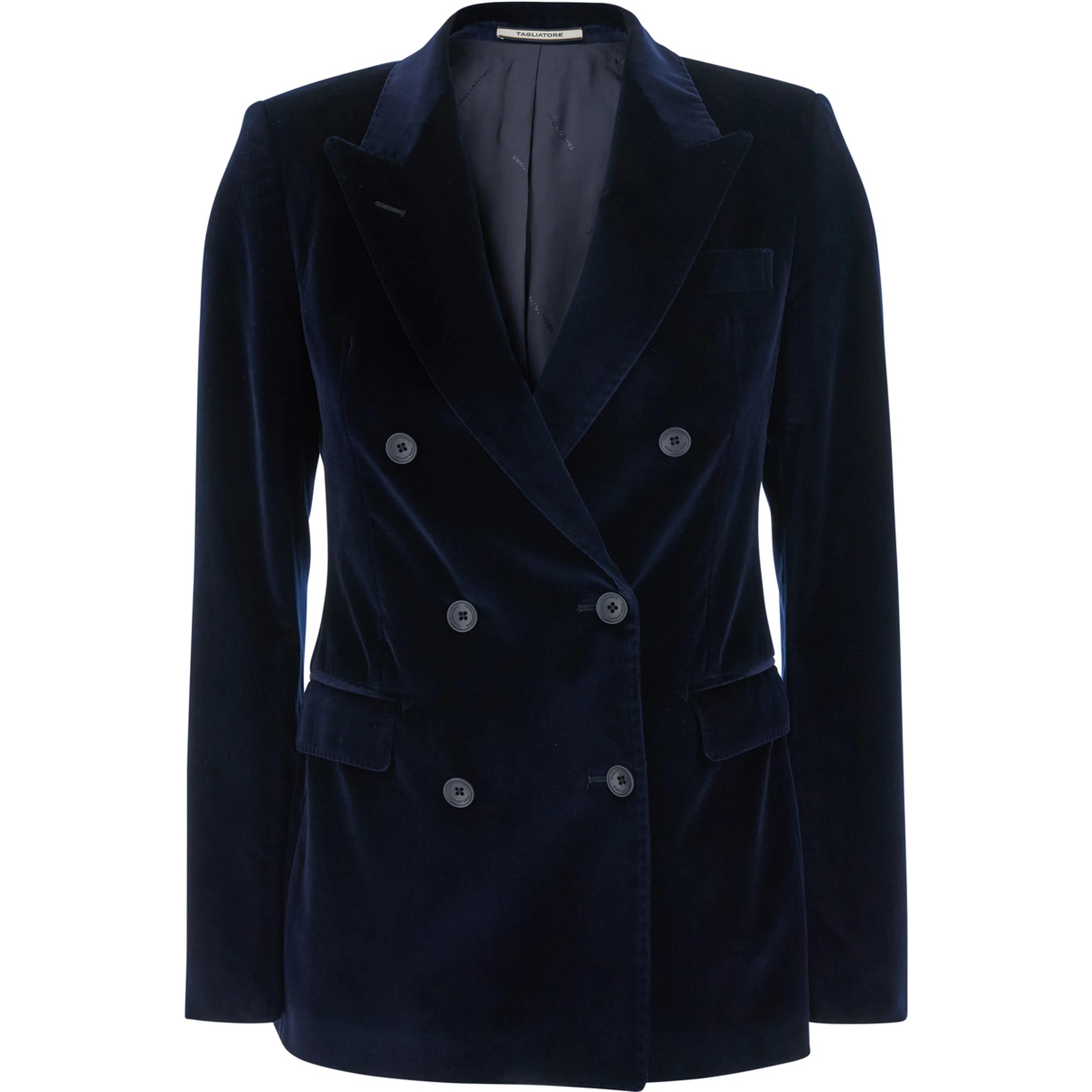 Parigi Blue Double.Breasted Jacket with Peak revers in Blue Velvet for Women