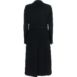 Double-breasted coat with peak revers and gold buttons in black wool blend for women
