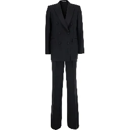 Black Double-breasted Suit with Peak Revers in Fabric for Women