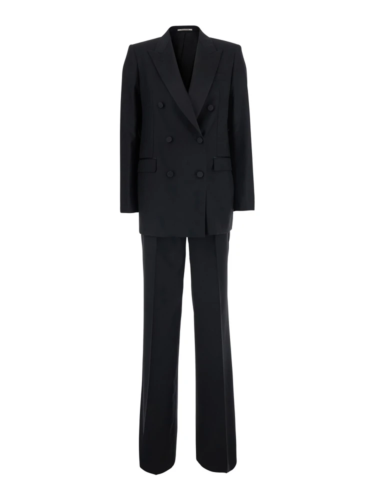 Black Double-breasted Suit with Peak Revers in Fabric for Women