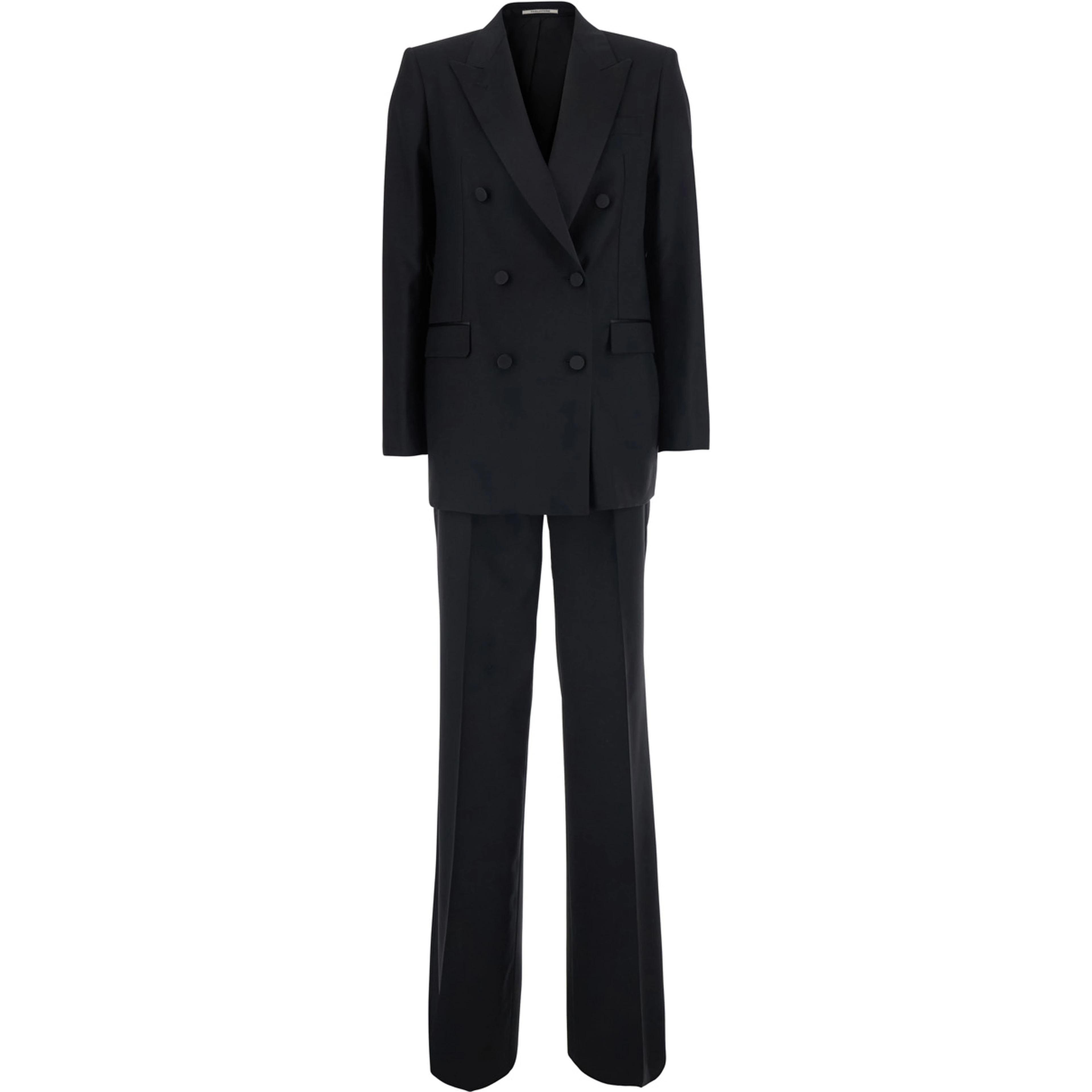 Black Double-breasted Suit with Peak Revers in Fabric for Women