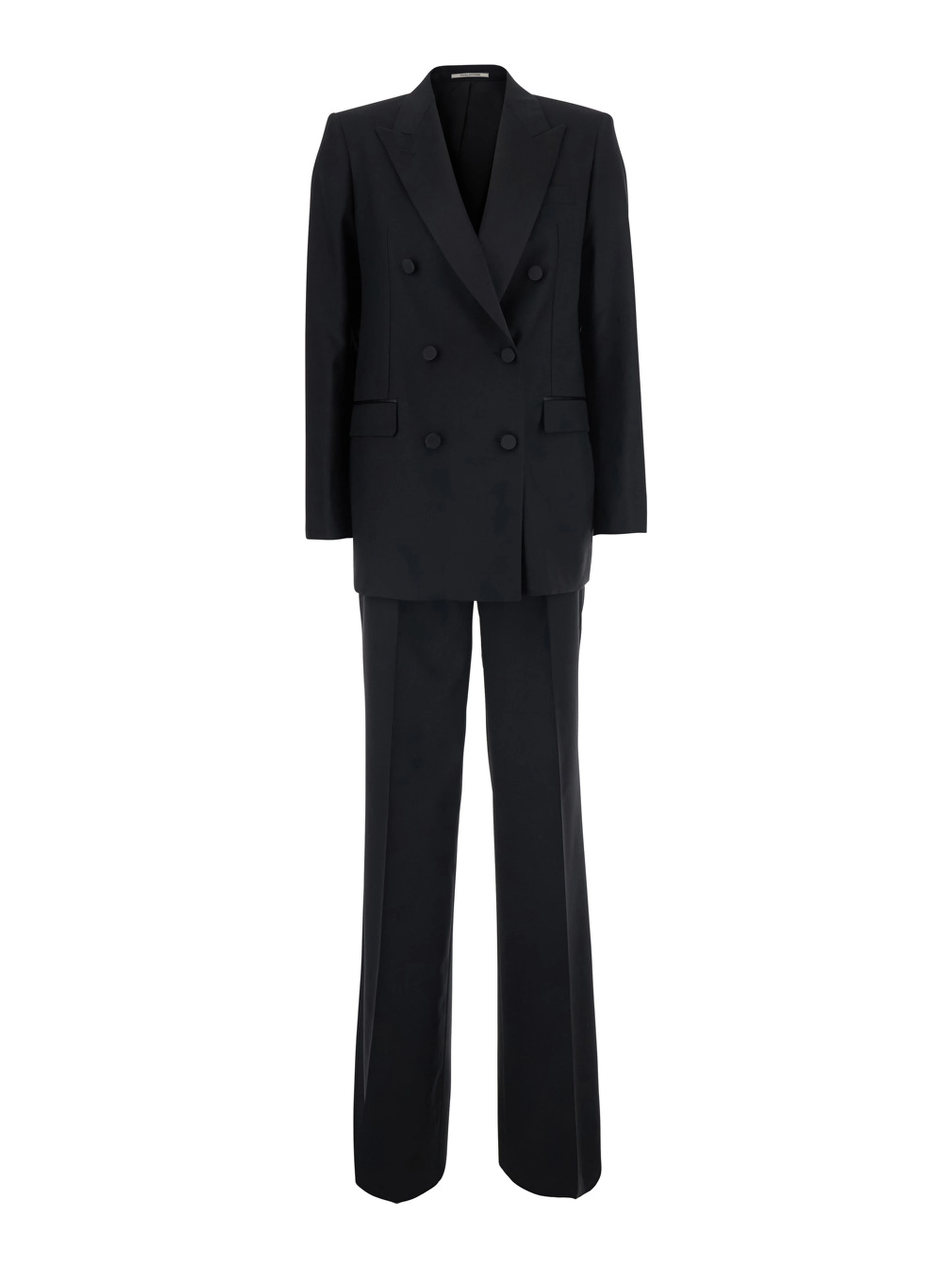Black Double-breasted Suit with Peak Revers in Fabric for Women