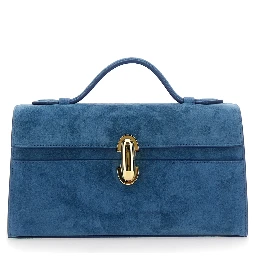 SYMMETRY CLUTCH IN SUEDE with elegant details and blue unisex suede