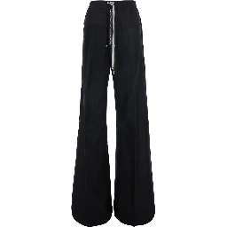 Bela Wide Black Pants with elastic waistband and oversized drawstring in ramie and cotton Men
