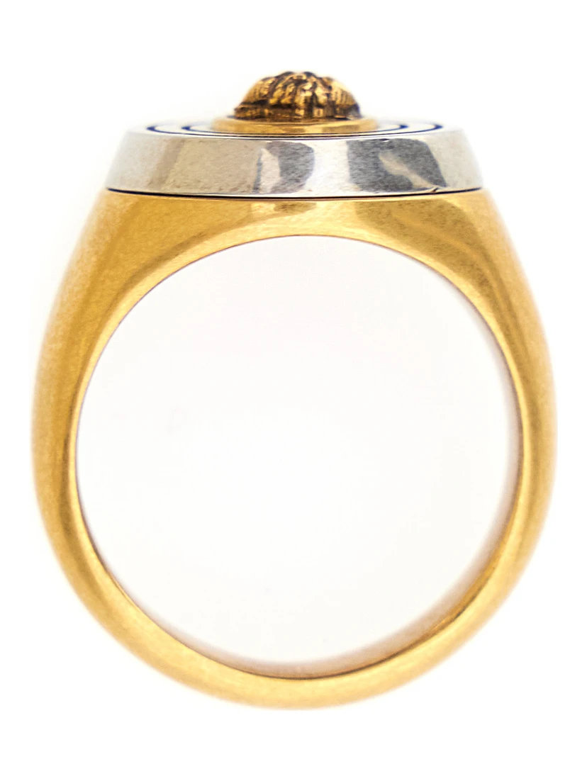 Gold-Colored Ring with Engraved Medusa Head in Brass for Men