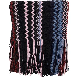 multicolor Scarf with all-over Zig Zag motif and fringed edge in blend wool and fabric women