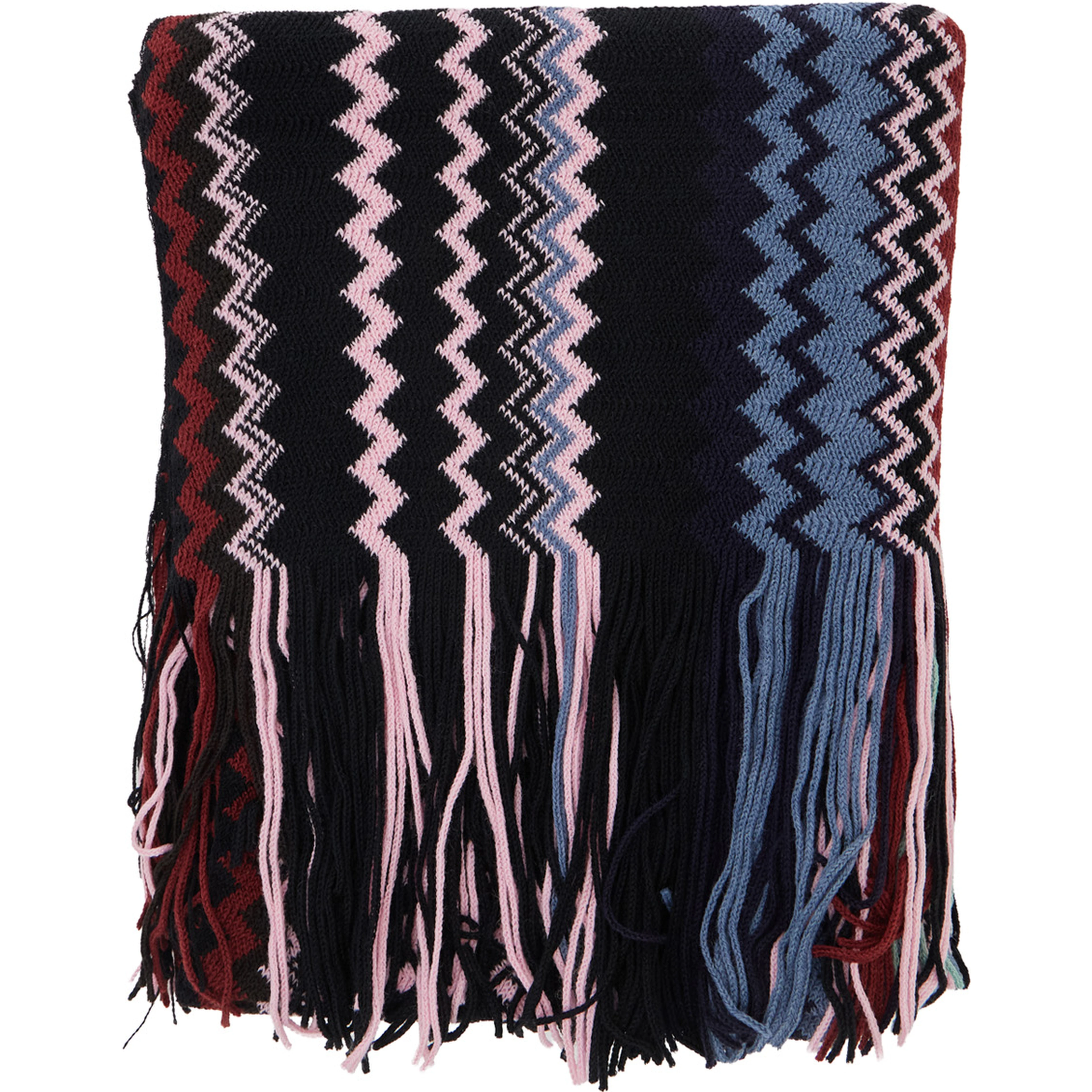multicolor Scarf with all-over Zig Zag motif and fringed edge in blend wool and fabric women