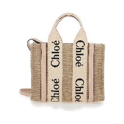 Tote bag Woody with Logoed Ribbons in Beige Canvas for Women