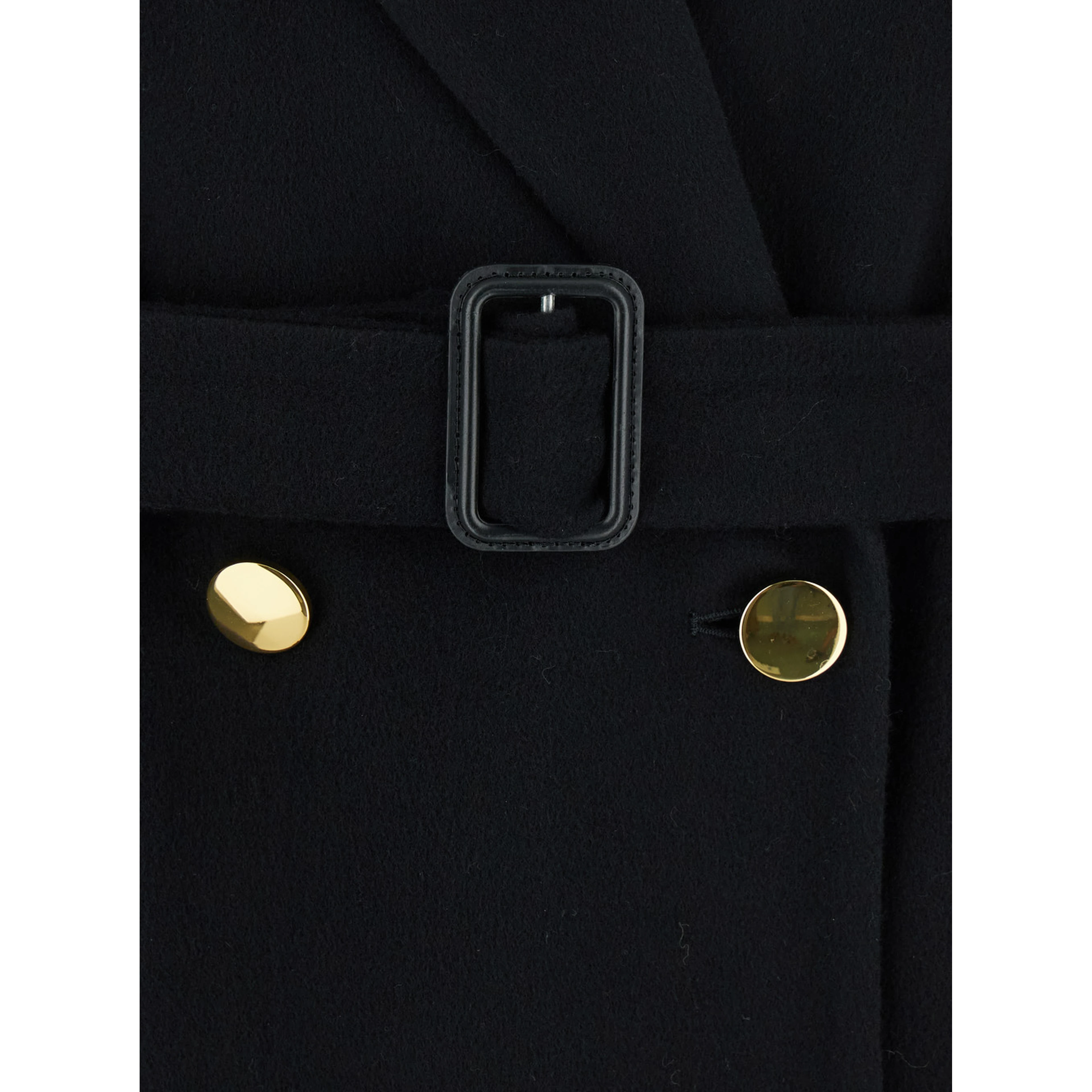Double-breasted coat with peak revers and gold buttons in black wool blend for women