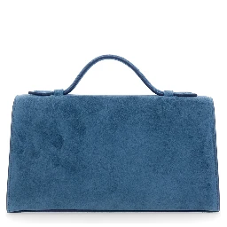 SYMMETRY CLUTCH IN SUEDE with elegant details and blue unisex suede