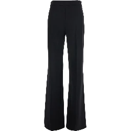 Black Wide Leg Trousers with Logo Plate on the Back in Stretch Viscose for Women