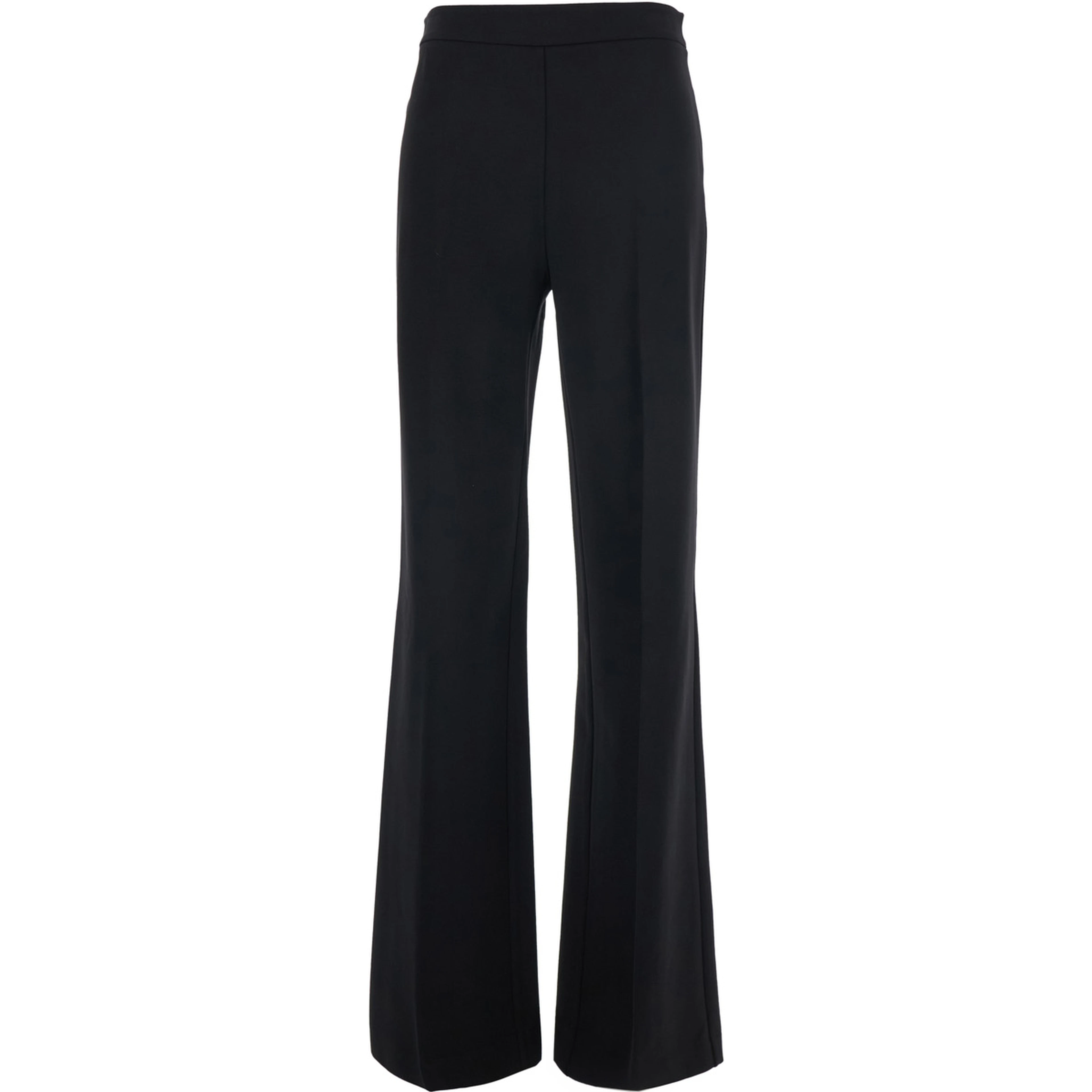 Black Wide Leg Trousers with Logo Plate on the Back in Stretch Viscose for Women